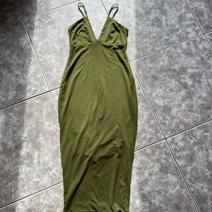 Fashionnova bodycon cacky green spaghetti strap dress midi